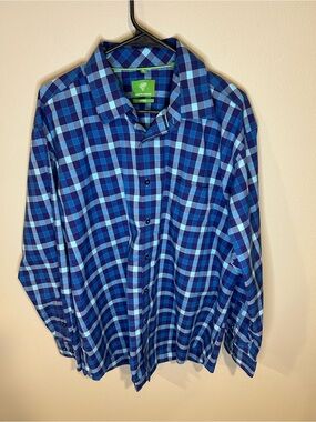 Forsyth of Canada Men’s XL Blue Plaid Button Down Shirt Non Iron Casual